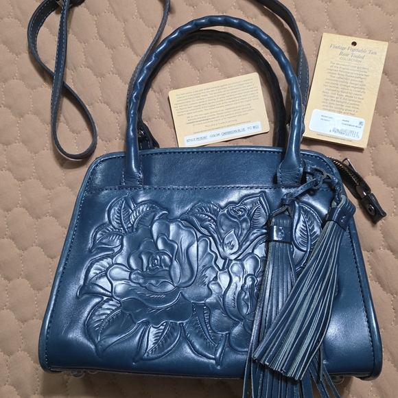 Patricia Nash Handbags - Patricia Nash Caribbean Blue Rose Tooled Leather Satchel Handbag NWOT
